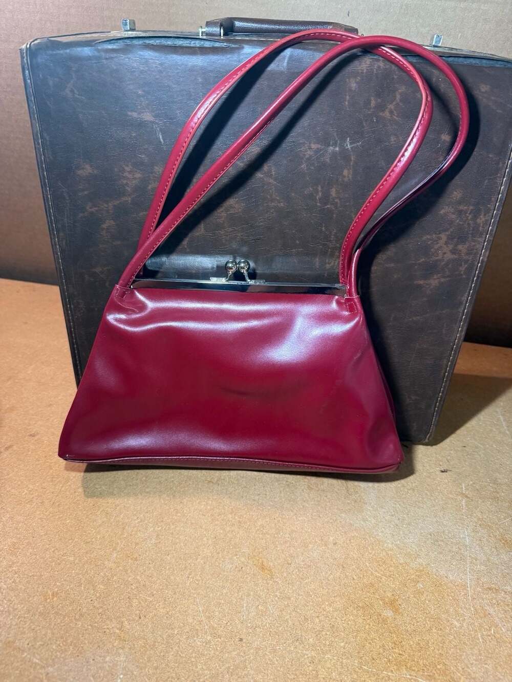 Vintage 60s Red Patent Leather Look Plastic Hard Body Purse Mod Go Go Rockabilly
